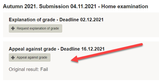Select appeal against the grade